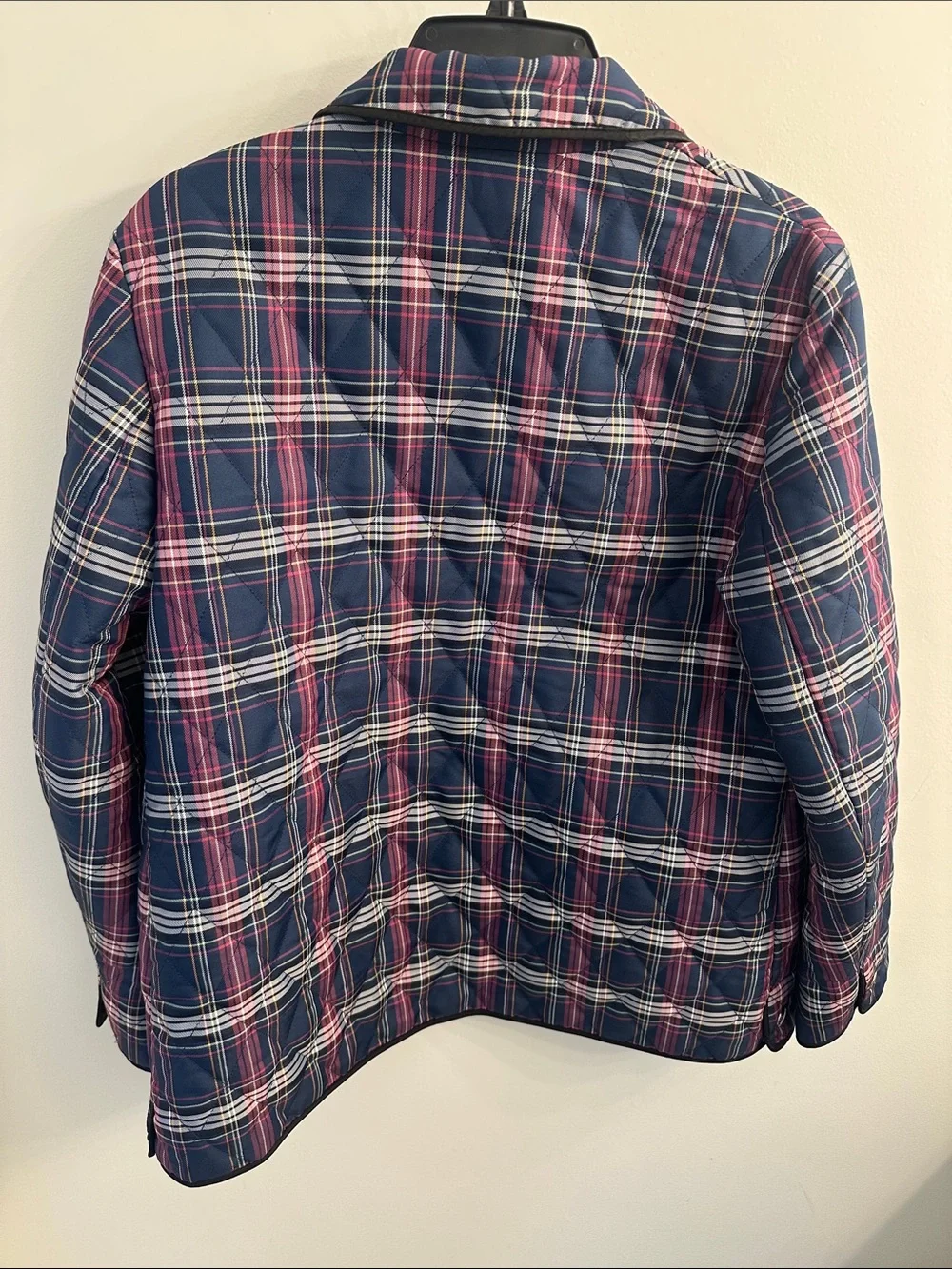 Coach Plaid Quilted Snap Front Jacket in Navy and Pink SZ M